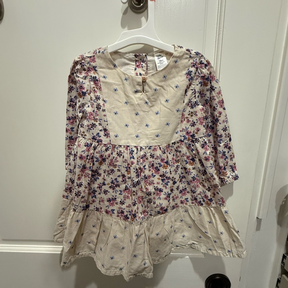 oshkosh girls 18 mo floral spring dress and blue peach print overalls